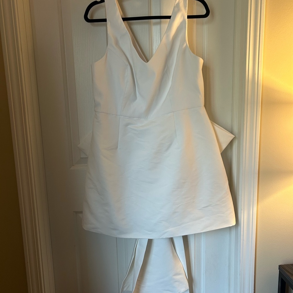 Anthropologie SACHIN + BABI Gwyneth V Neck White Mini Bow Dress Size US 12 - Picture 6 of 13